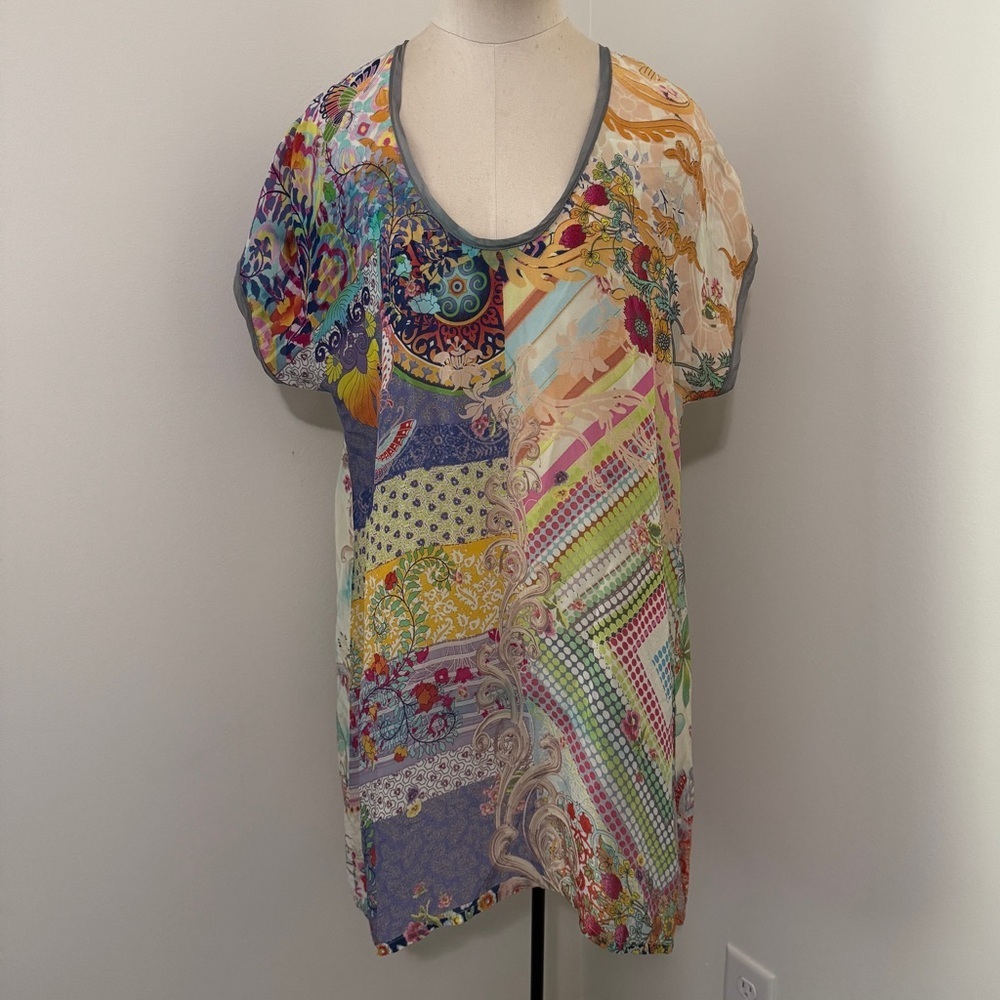 Johnny Was Small Oversized Floral Paisley Patchwork Tunic Blouse Top